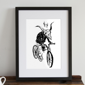 Biker Print A4 size, cycle fan, Skeleton Print, Gothic art, Dark Art, Tattoo Print, skeleton art, Funny Skeleton, retro cycle,cycle fan